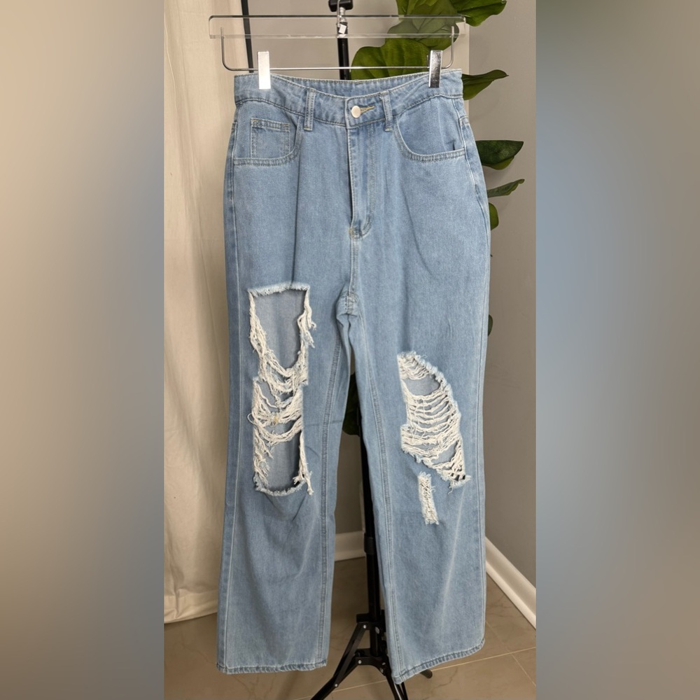 Women's Light Blue Distressed Jeans